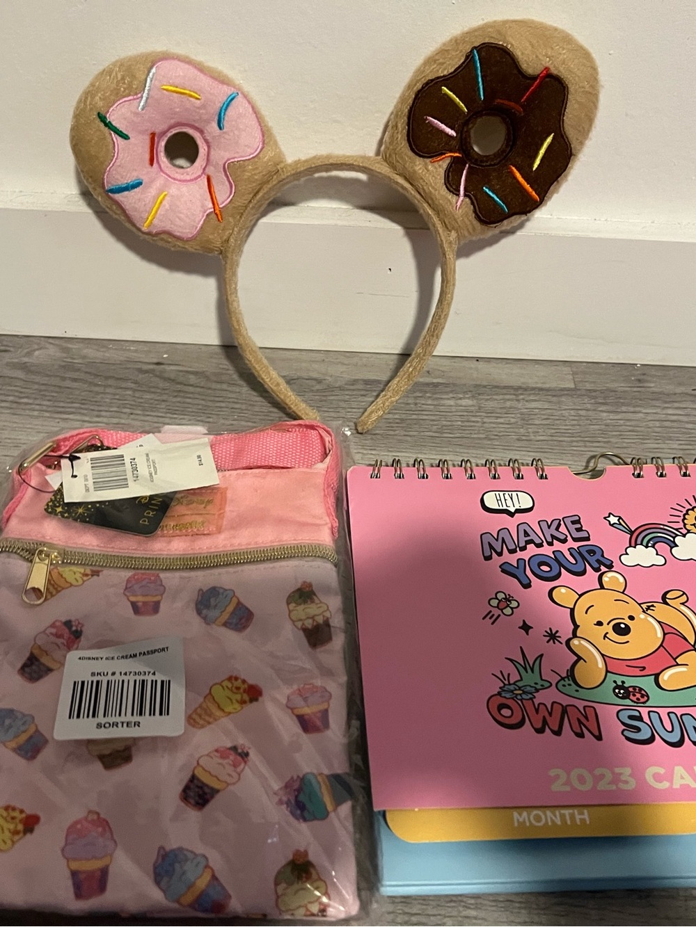Bundle Of Donut Minnie Mouse Ears, Pooh Calendar, Ice Cream Disney Loungefly Bag